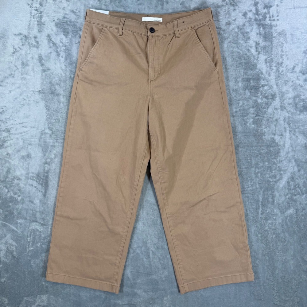 Ella Moss Wide Leg Crop Pants Women's Size 12 Tan Cotton Chino Pants NEW